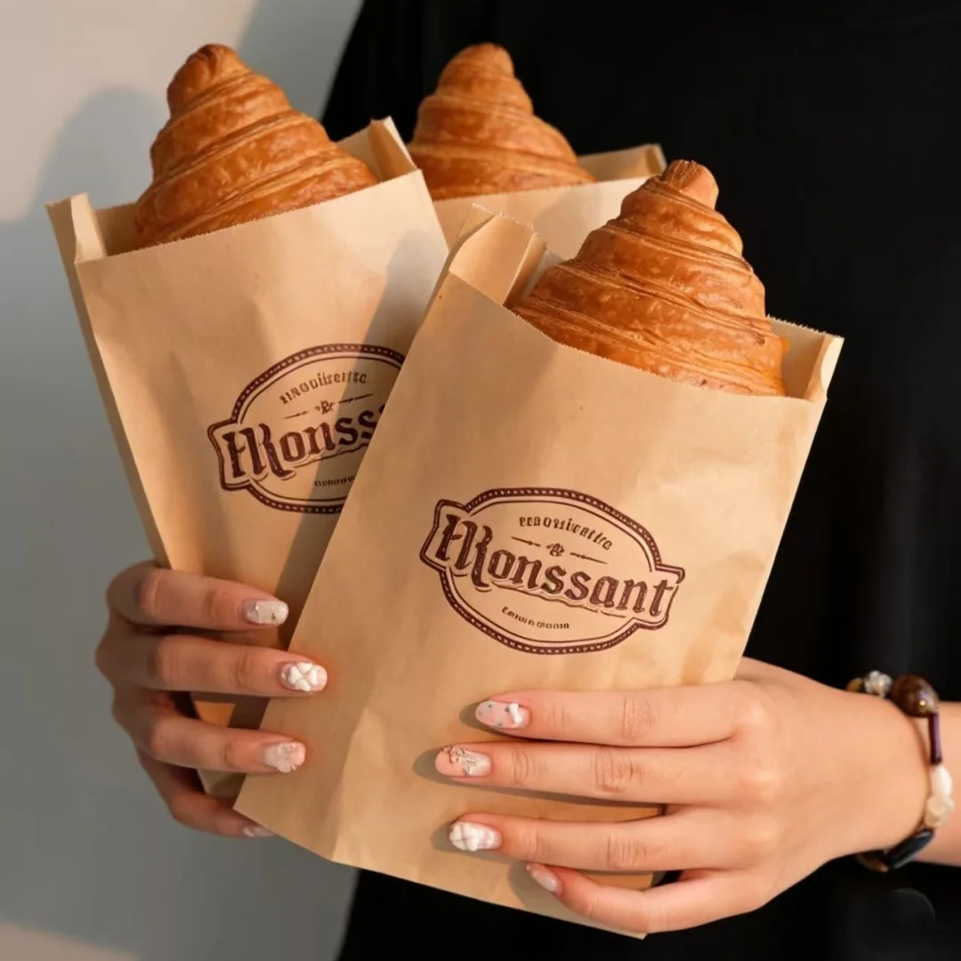 تصنيع كيس قهوة من ورق الكرافت المتين المقاوم للزيت باللون البني المخصص ، كيس من الورق البني ساندويتش كوكي مخبز SOS