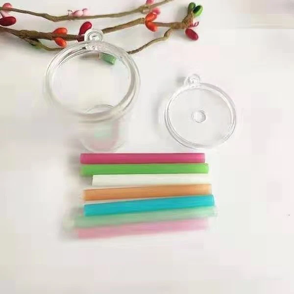 Floating Creative Hot Selling Empty DIY Flat Top Mini Flat Cover Tea Cup Shape Keychains Acrylic Key Chain With Colorful Straws