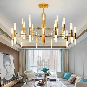 Nordic Modern LED Art Villa Chandelier Gold Glass Candles for Living Room Lobby & Restaurant Iron Material