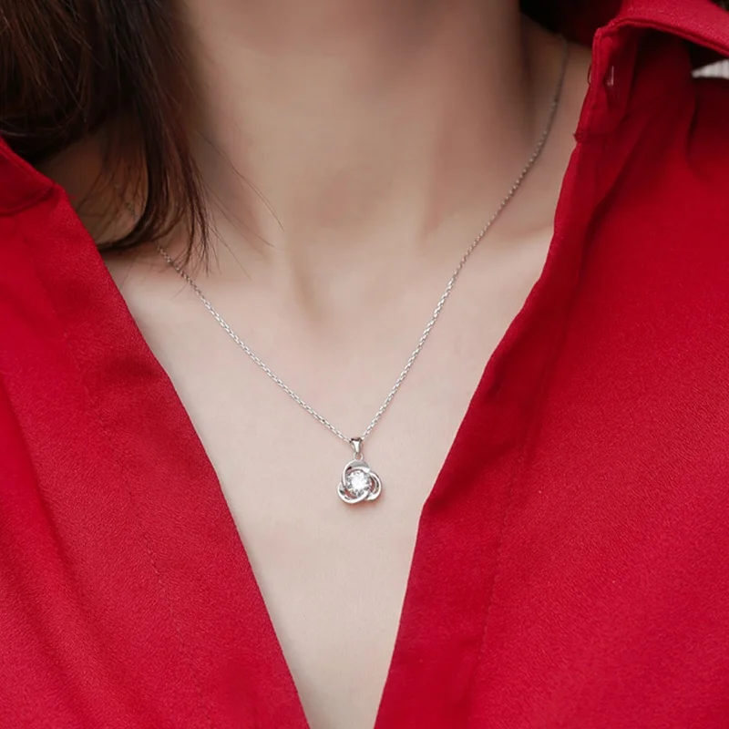 HMOIS jewelry necklace silver necklace 925 sterling 1.0ct round moissanite diamond necklace for women