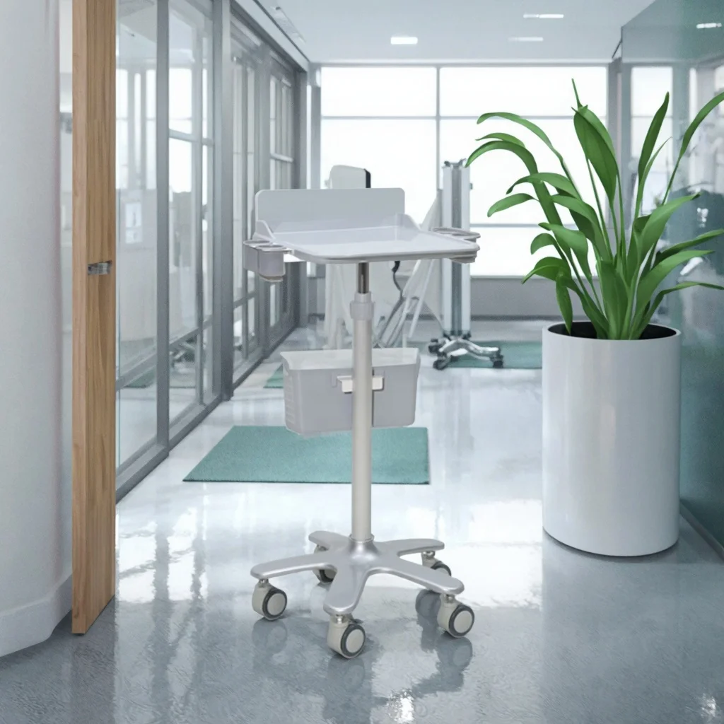 Lockable ABS Laptop Instrument Cart with Modern Design 360 Rotating Tray 4-Wheel for Hospital Hotel Living Room & Dining Use 3