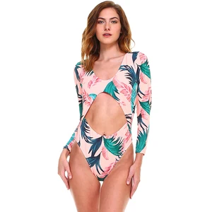 OEM/ODM Custom Long Sleeve Bikini Monokini Ladies Cutout Swimsuit Women Swimwear Beachwear