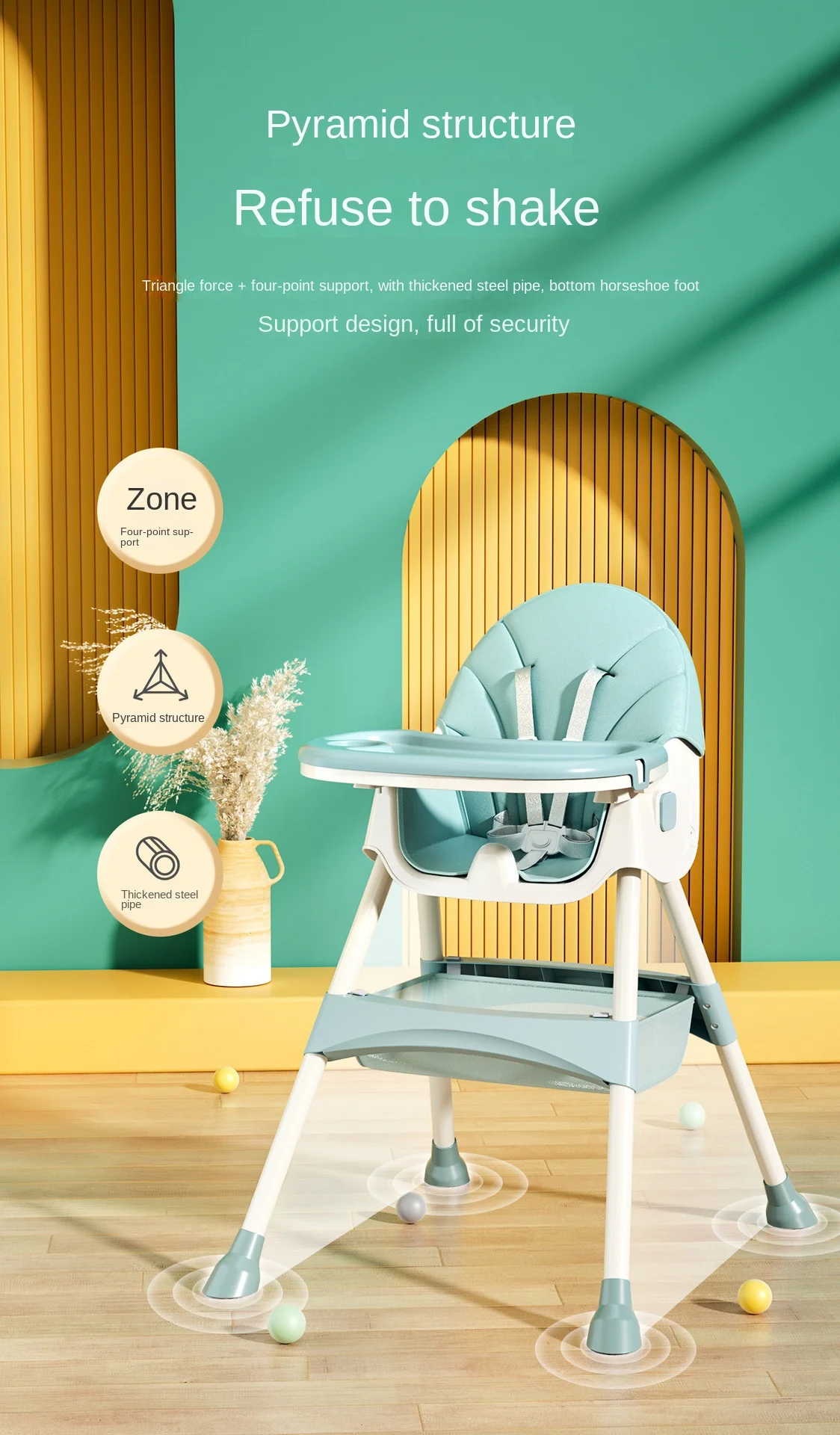 Childen's Plastic Dinning High Chairs Multifunction Portable Table