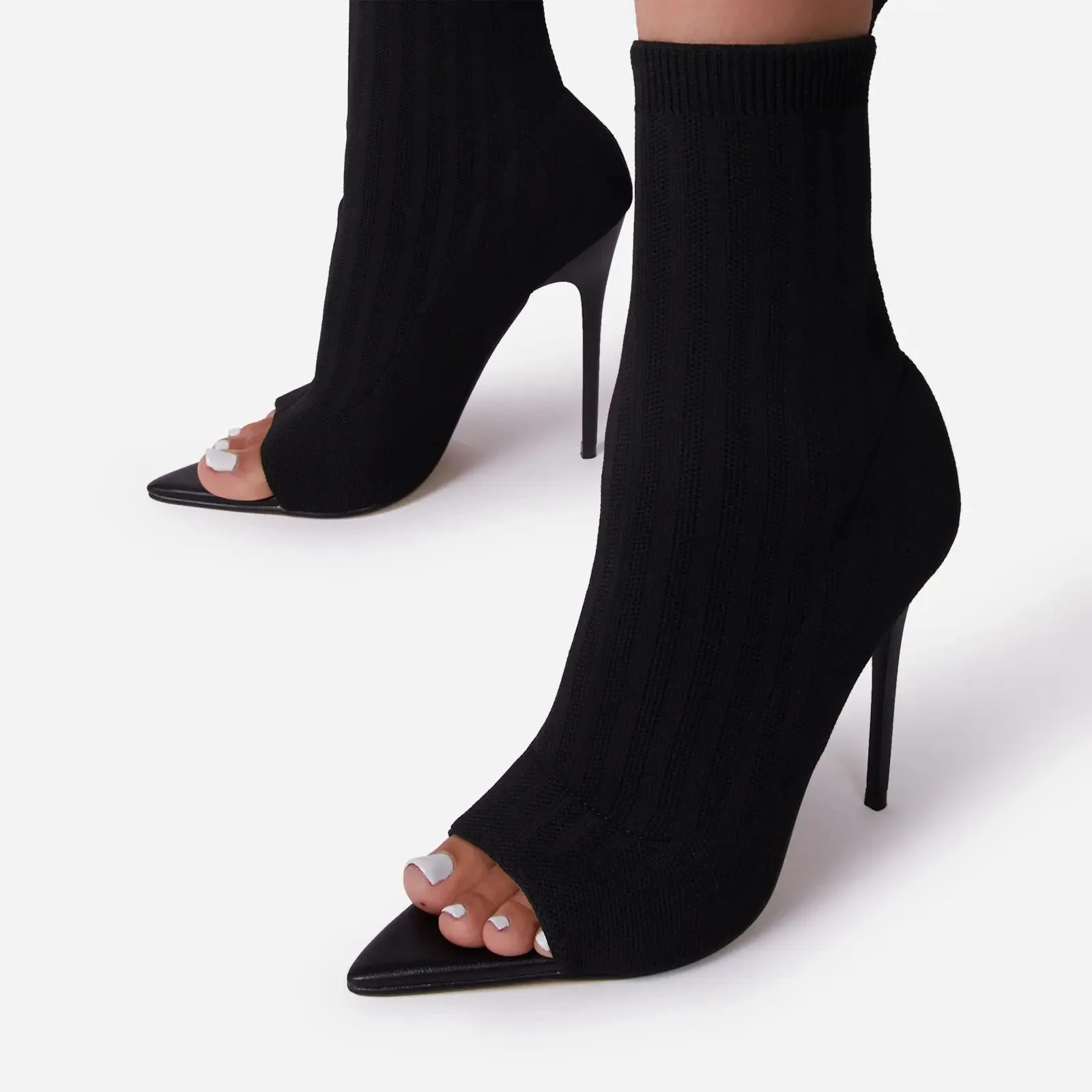 sock boot heels peep toe