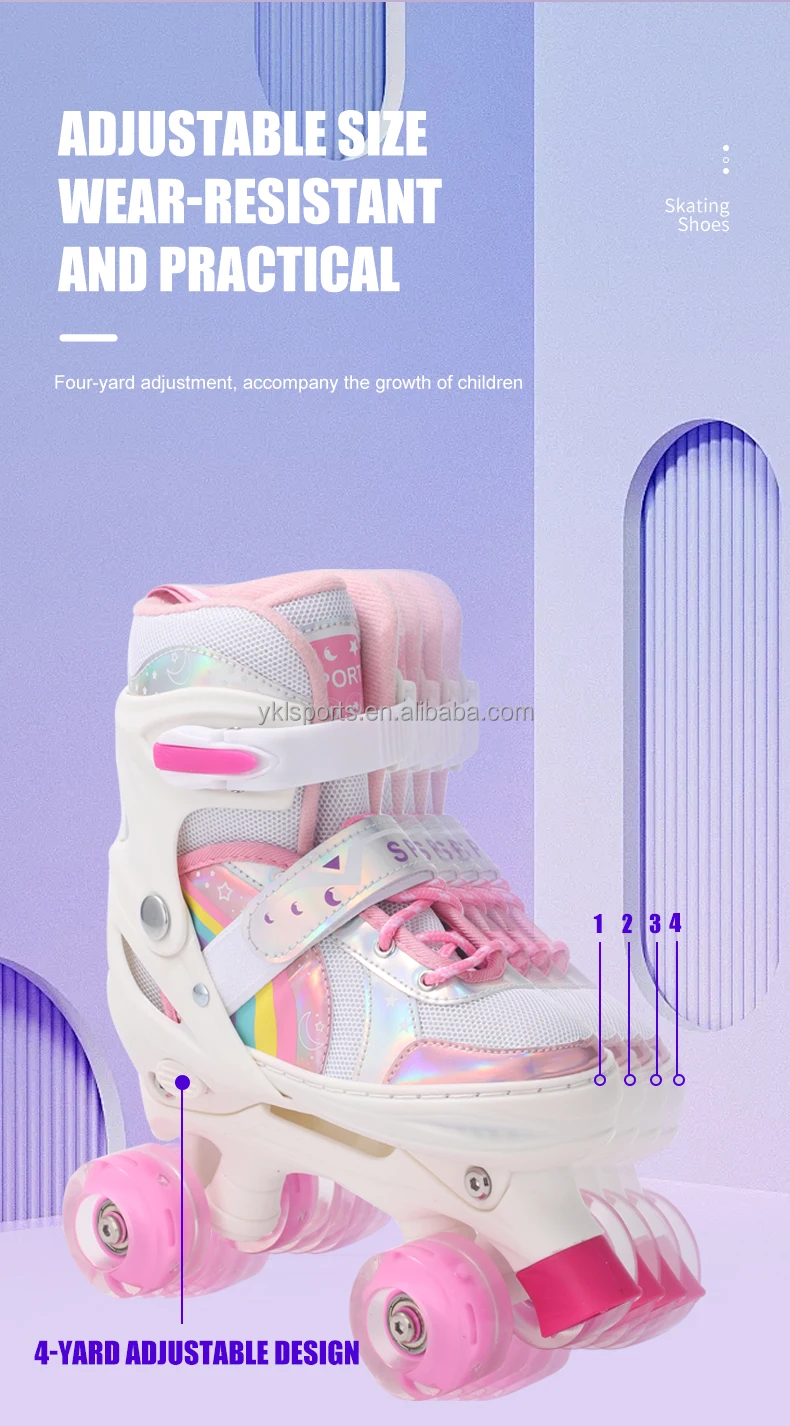 Girls Fashion Quad Skates With Flashing Lights