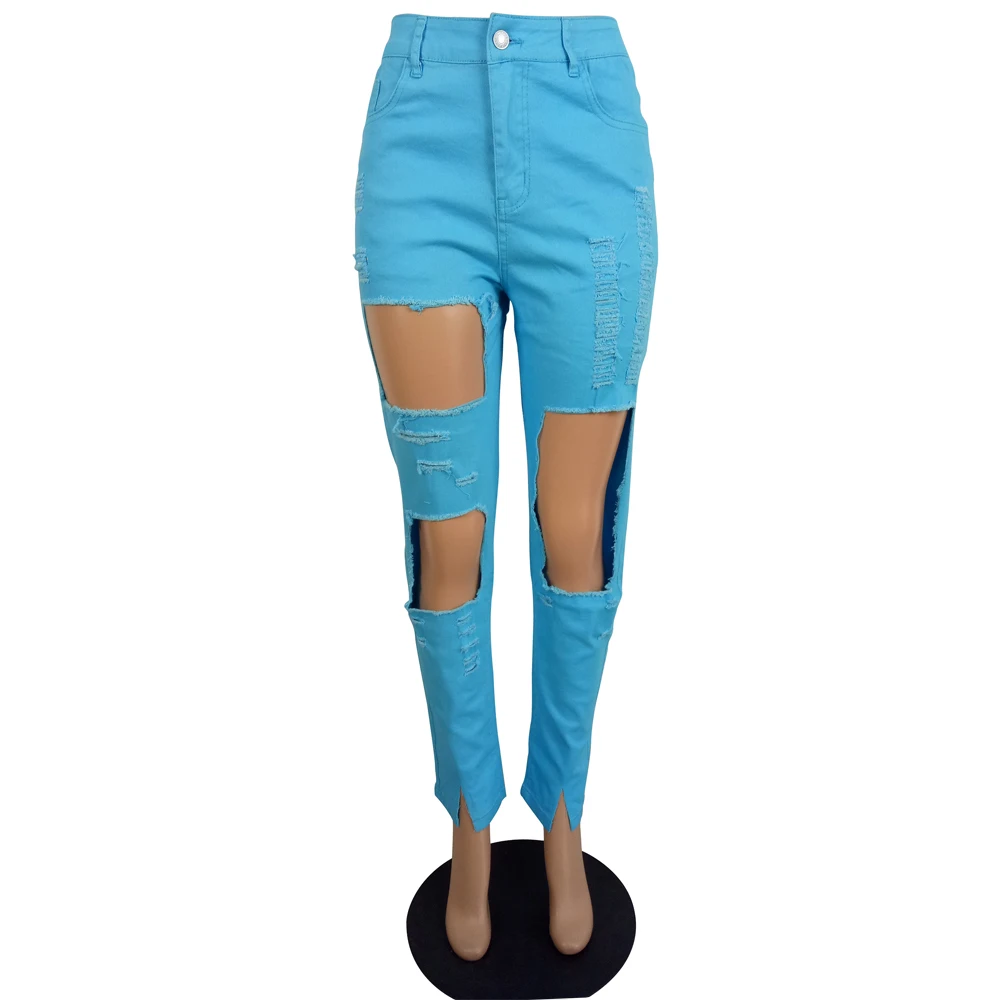LS6391 tailored ripped fabrics jeans are fashionable for women's wear women jeans