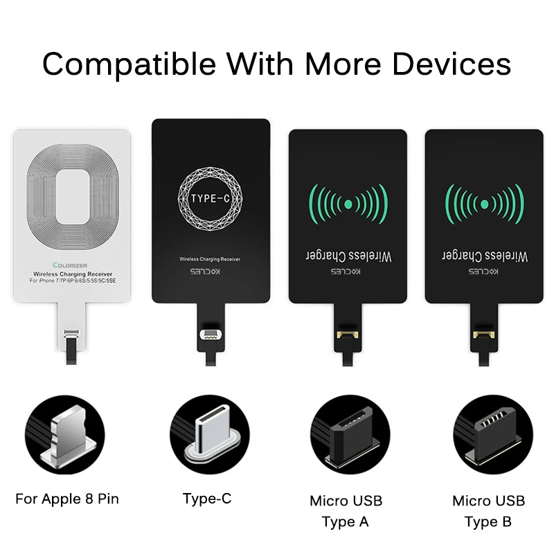 Penerima pengisi daya nirkabel cepat, untuk iPhone Plus penerima  pengisian Universal, koil bantalan adaptor untuk ponsel mikro USB tipe-c