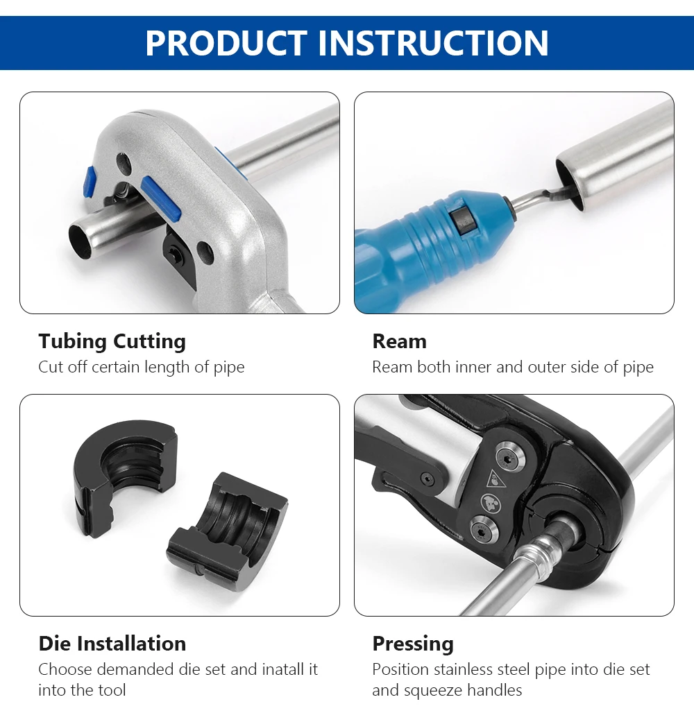 Copper Tube Fittings Hydraulic Pipe Crimping Tool With 1/2 3/4 1 Jaw ...