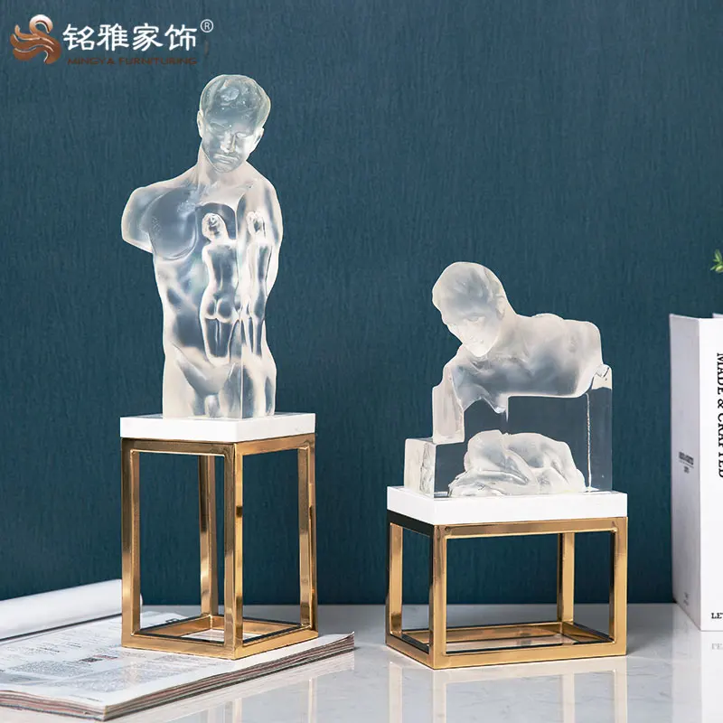 Factory Custom Resin Metal Craft Art Statue Interior Art Design Transparent Resin Nude Human Sculpture