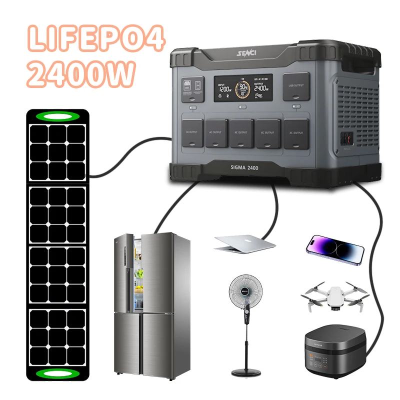 China Factory Solar Power System 2400w Portable Power Station with Solar Panel Solar Generator Silence Inverter