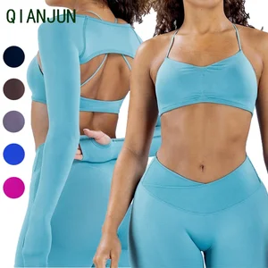 Customized High Elasticity Yoga Fitness Suit With Anti Slip Shawl Long Sleeved Yoga Sport Outdoor Exercise Yoga Set