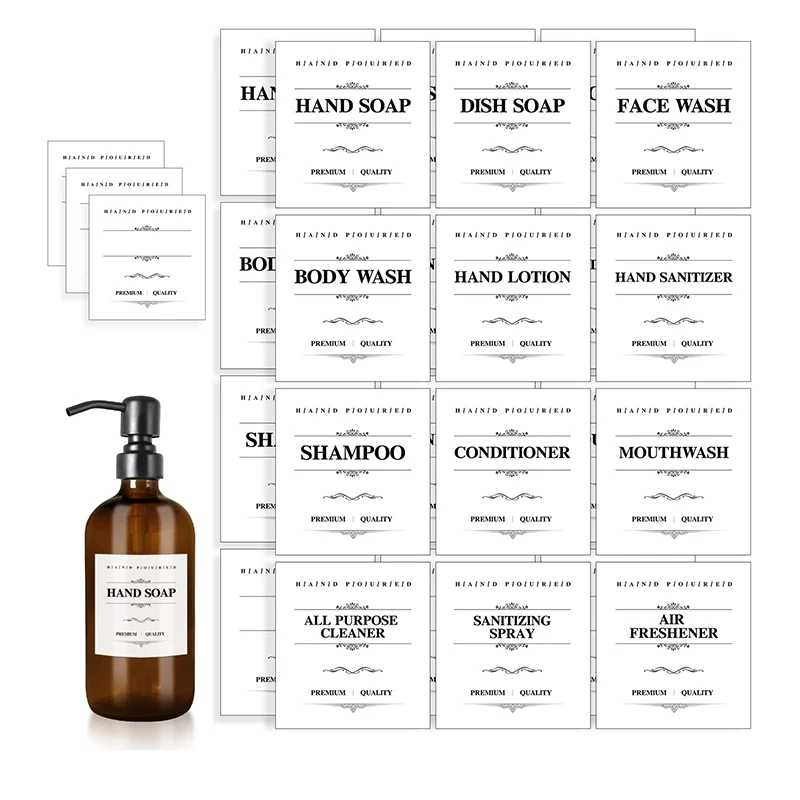 Custom Waterproof Minimalist Hand Soap Sticker Bathroom Bottle Jar Home Organization Labels