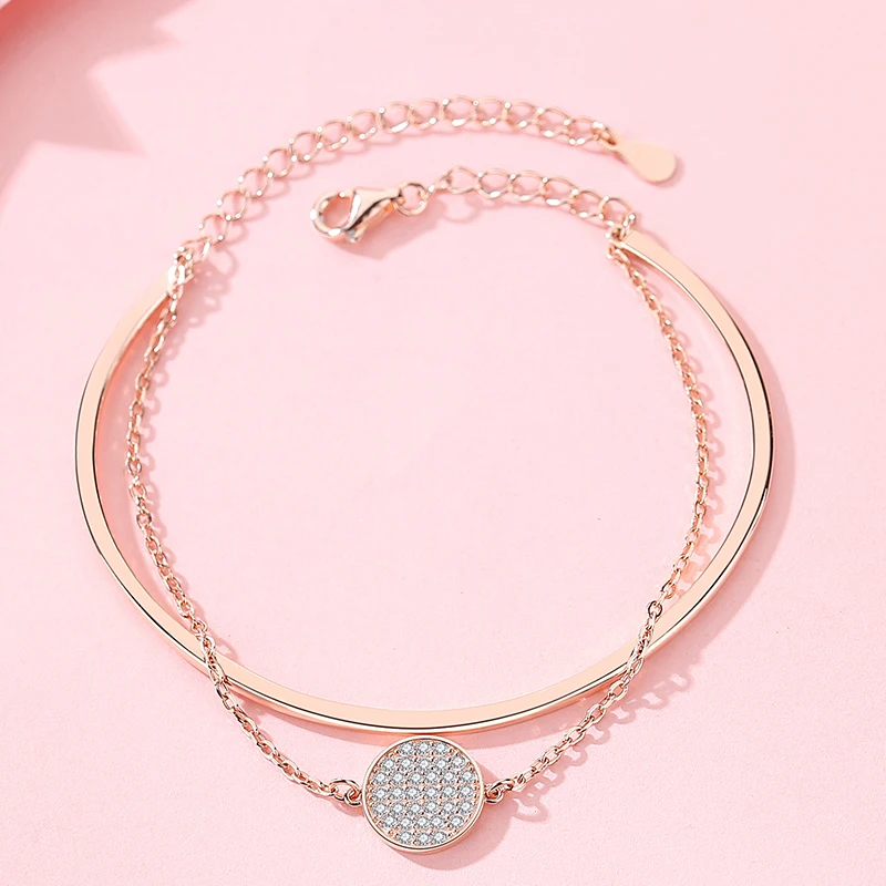 Wholesale factory fashion racket cubic zirconia adjustable double 925 sterling silver jewelry ladies charm bracelet bracelet