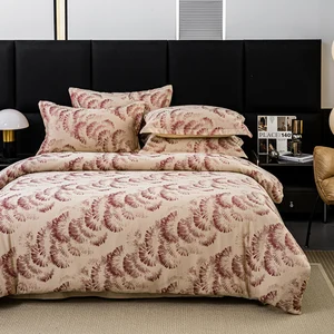 Custom European Bedding Set Satin Silk Queen King Size Four-piece Set Bed Sheet Quilt Cover Sets Wedding Jacquard Bedding