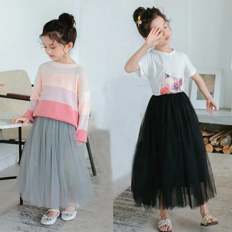 Girls TuTu Skirts Long Fluffy Teenager Skirt Kids Ball Gown Soft  Pettiskirts Teen Girl Skirts Princess Dance Party Clothes 3-12Y