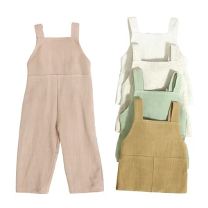 New Designs Kids Jumpsuit Soft Linen Overall Sleeveless Summer Suspender Baby Girls Clothing
