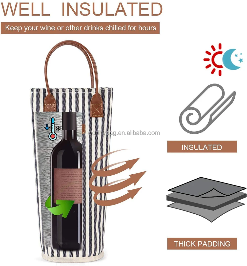 4 Pack Insulated Cooler Wine Bag Set Padded Wine Carrier With Leather