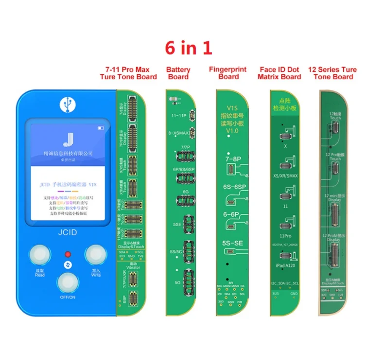 Jcid V1s Repair Tool Kits Photosensitive Original Color Touch Shock Battery  Fingerprint Serial Number Programmer - Buy Hot Jc V1s Repair True Tone Face  Id Fingerprint Battery 6 In 1 Mobile Phone Code