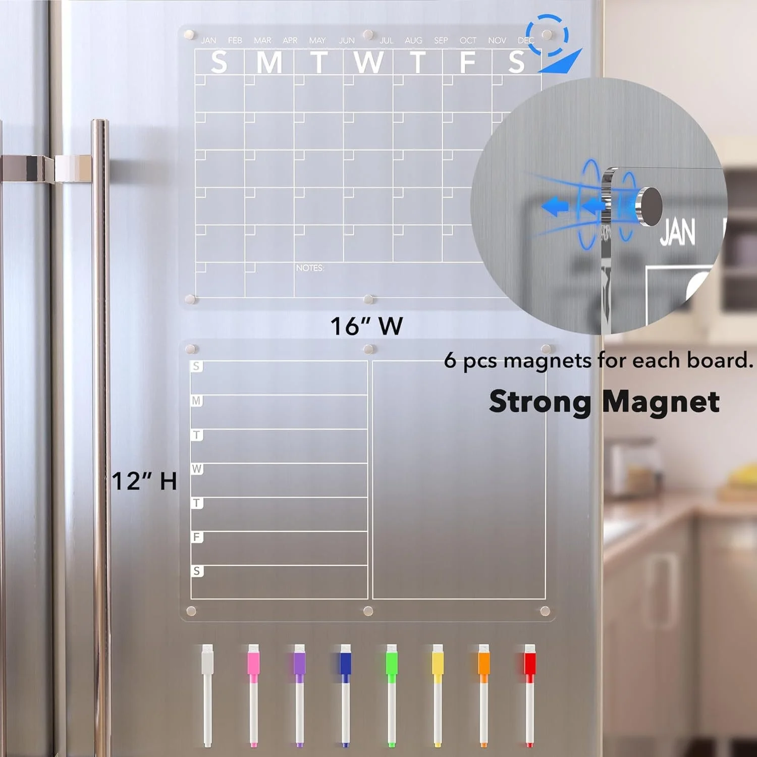 Best-Selling Magnetic Planner Memo Fridge Sticker Simple Strong Magnetic Transparent Acrylic UV Printed Calendar Whiteboard Dry