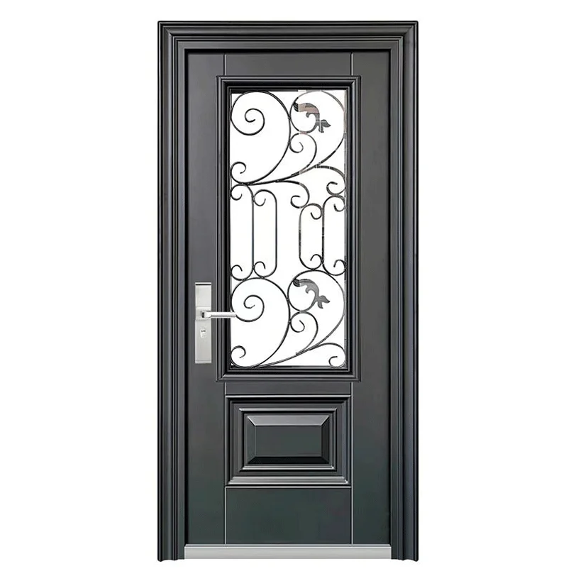 French security wooden front door with glass for houses stainless single modern front exterior metal main entrance