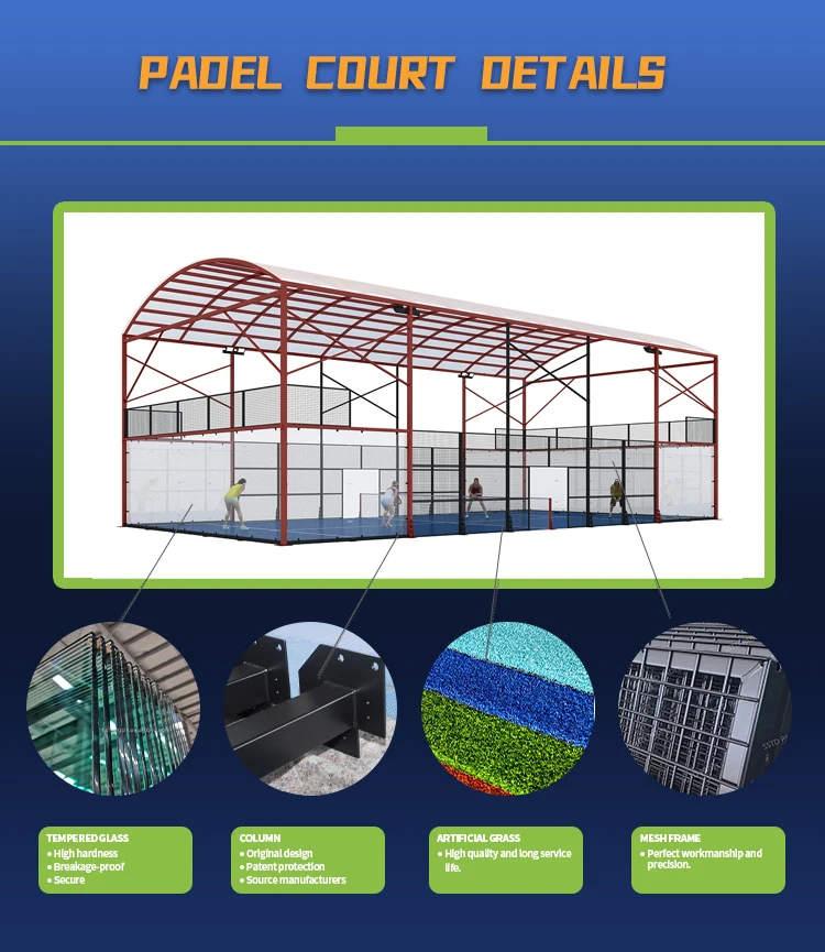 Professional Supplier Hot Dip Galvanized Padel Tennis Court With Canopy Premium Quality Outdoor Panoramic Paddle Court Roof supplier