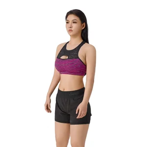Wholesale Purple Striped Hollowed-out Sports Bra  Slim Women's Running Sports Yoga Fitness Suit Yoga Wear