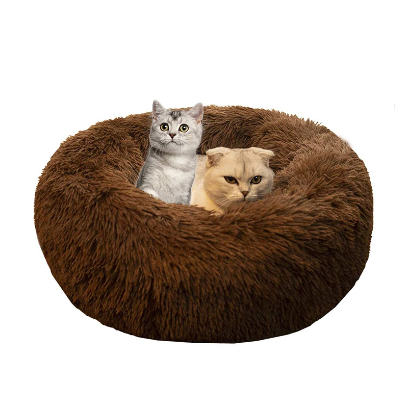 Pet products 2024 calming washable donut luxury designer waterproof plush pet dog cat beds for cat