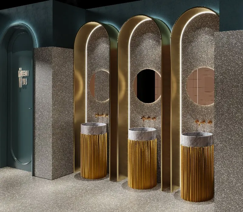 Italian Luxury Stainless Steel stand and Marble Washstand basin Hotel Column Washbasin Villa Home Balcony Bathroom Basin