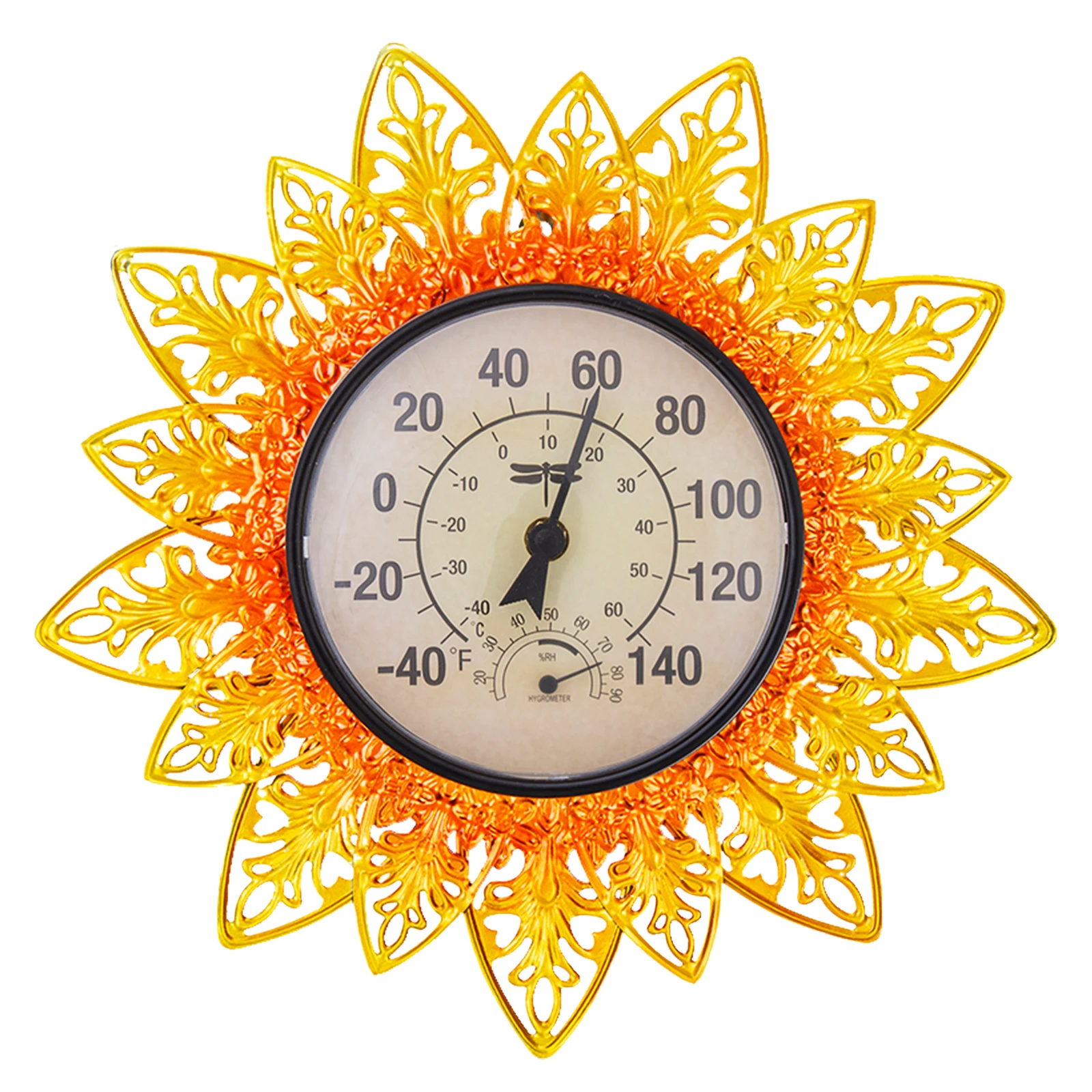 Outdoor Thermometers for Patio - Indoor Wall Sunflower Thermometer Hygrometer - Outdoor Thermometer Large Numbers(13 inch) Yellow