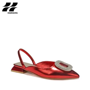 Glamorous Women's Metallic Slingback Flats Rhinestone Buckle Comfortable Flexible Pointed Toe Party Evening Dress Shoes-Slip-On