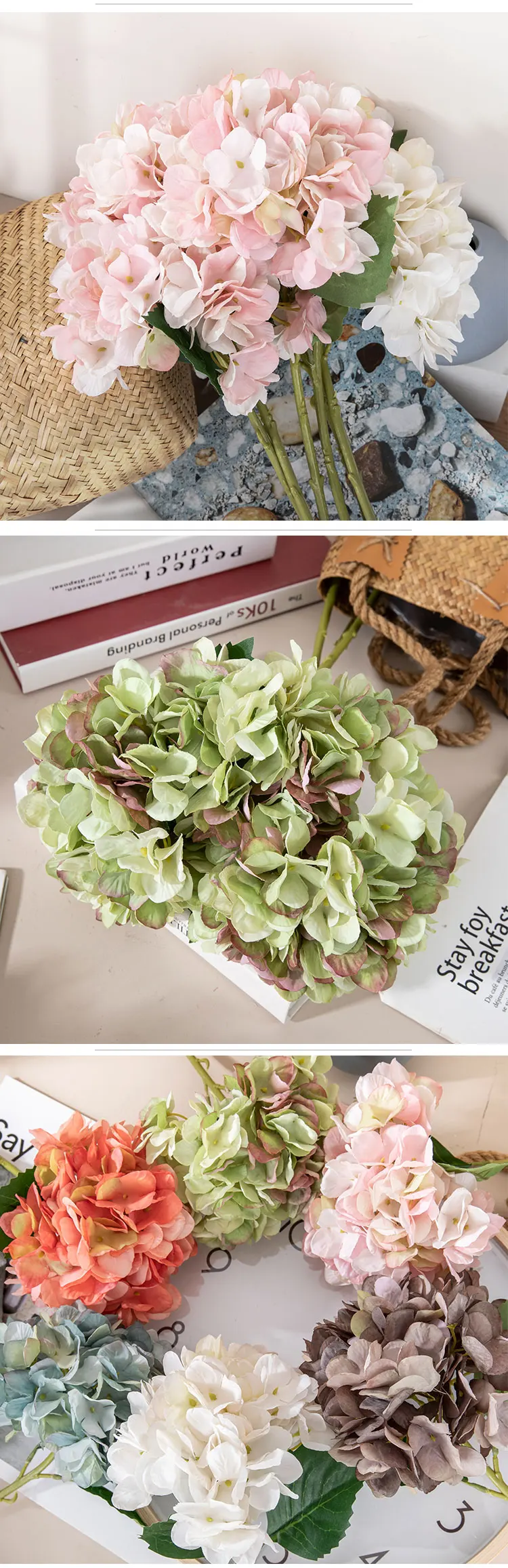 Mw52665 Artificial Flower Hydrangea Hot Selling Wedding Decoration Silk