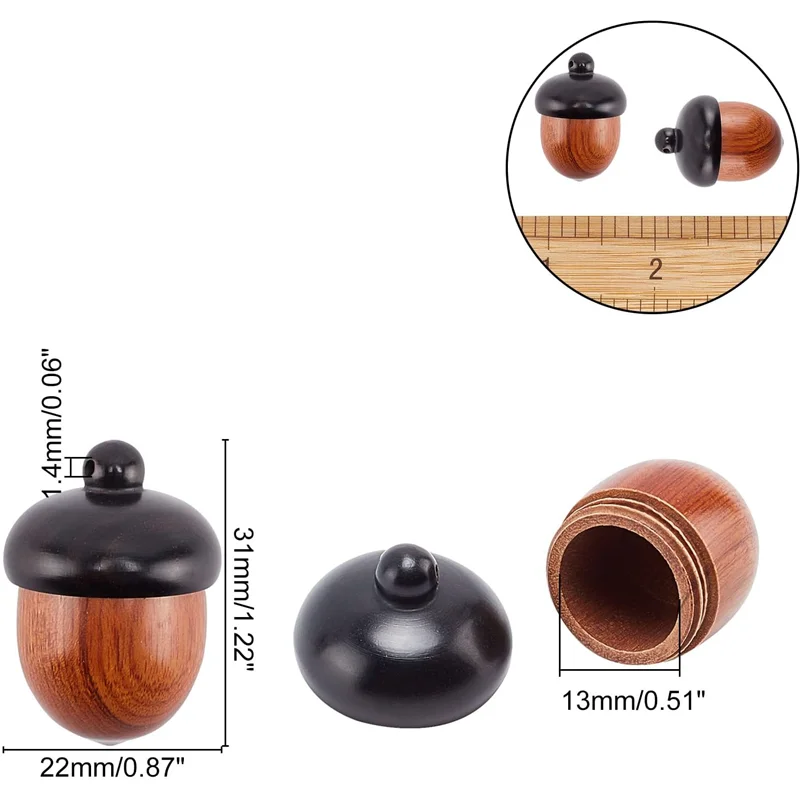 Wooden Acorn Nut Box Pendant Disconnectable Camel Wood Acorn Charms