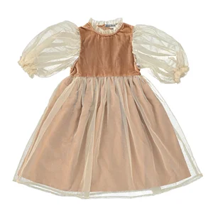 Autumn/Winter Girls' Light-Sensitive Velvet Breathable Embroidered Short Sleeve Maxi Dress Children's Age-Appropriate