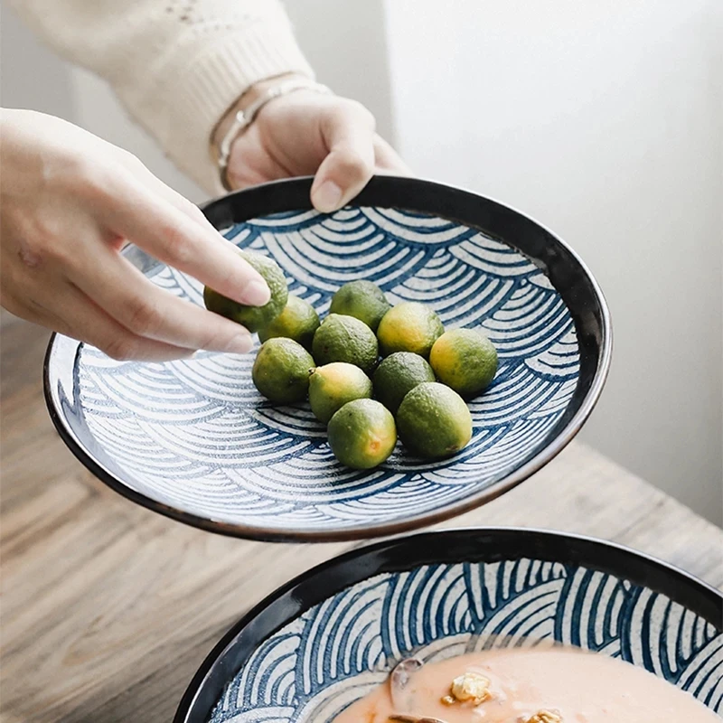 Unique Design Hand Painting Bevel Serving Dish Ceramic Salad Plate Ceramic Plates for Restaurant