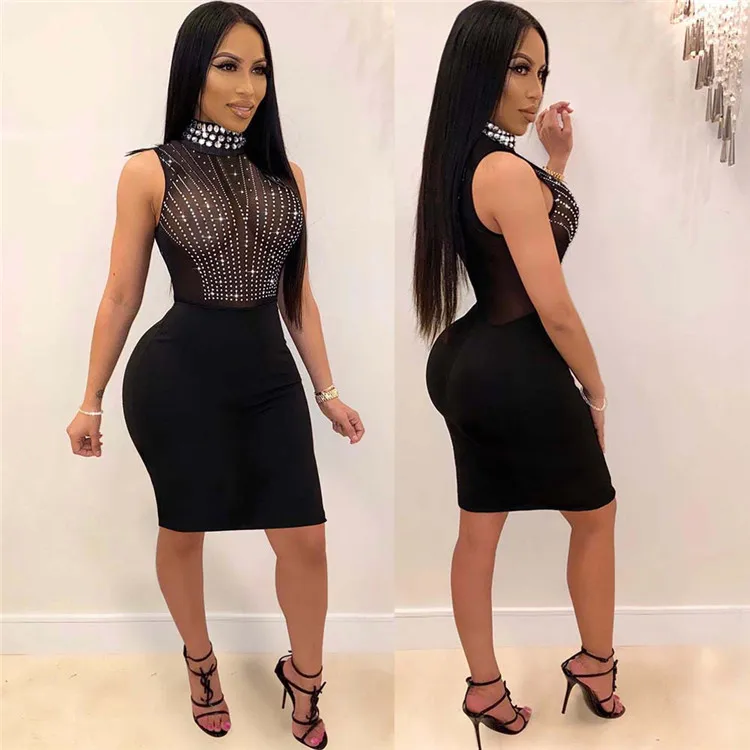 Latest dresses Mesh women elegant Evening Bodycon Dress Club Dresses