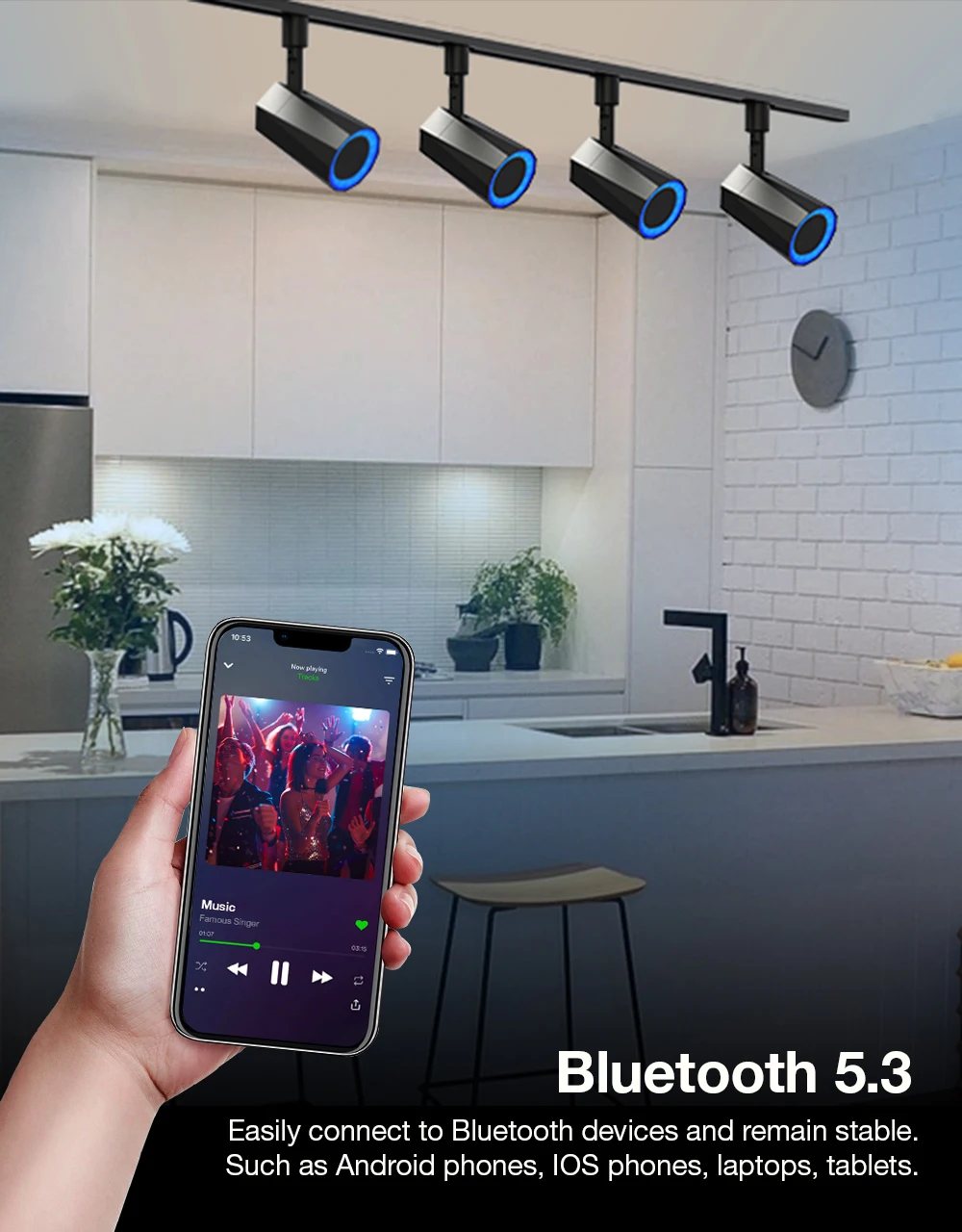 Track RGB Lighting Rail Speaker Home Commercial Linear Led Track Light for  bar Garment Showroom, image size:1000x1280