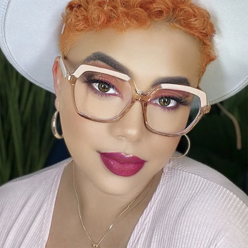 2024 New Retro Luxury Square Beige Glasses Frames Patchwork Color Irregular Frame Trendy Sexy Ladies' Myopia Reading Eyeglasses