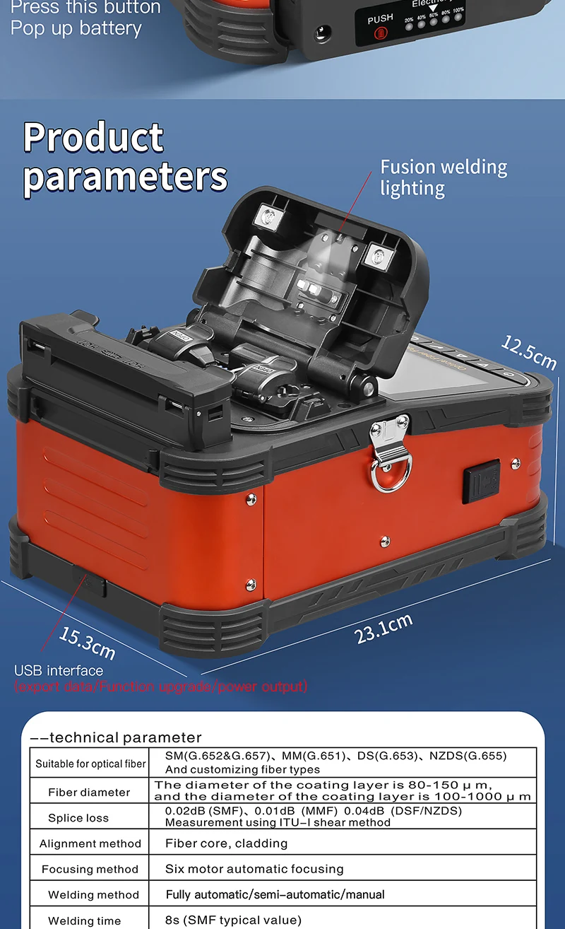 COMPTYCO A-5 Optical Fiber Welding Machine with OPM/VFL Touchscreen Fusion Splicer Machine 7800mAh Fiber Optic Fusion Splicer factory