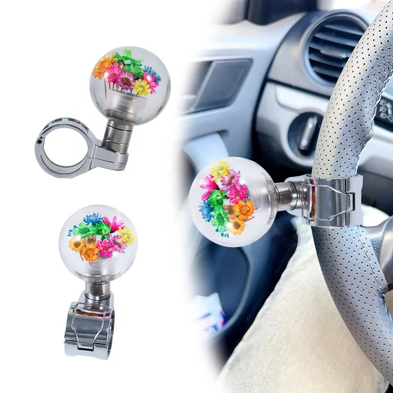 Car Interior Accessories Universal Steering Wheel Booster Acrylic Flower Steering Wheel Ball-shaped Spinner Knob for Most Cars