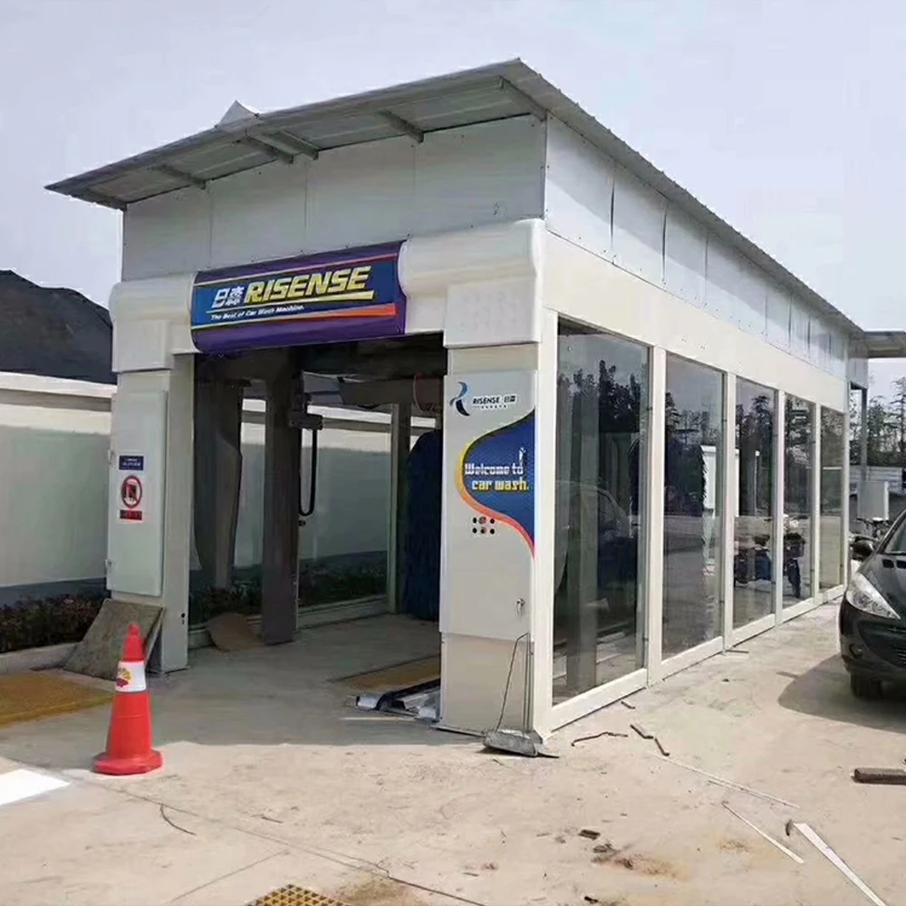 Risense Electric High Pressure Fully Automatic Tunnel Car Wash Machine with Nine Brushes PLC Control Conveying Belt System