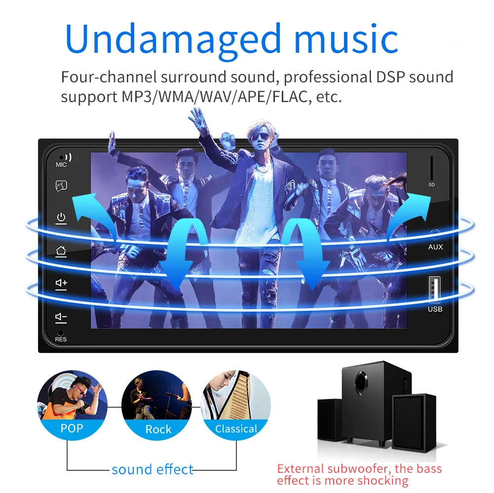 Double din car stereo mp5 player for Corolla with BT AUX car radio video player 7 inch autoradio audio mp5 player