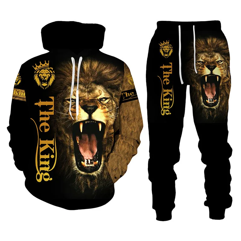 Autumn Winter Men Clothing 2 Piece Sets Joggers 3D The Lion King Printed Tracuit Plus Size Men'S Hoodies Set_voghion.com
