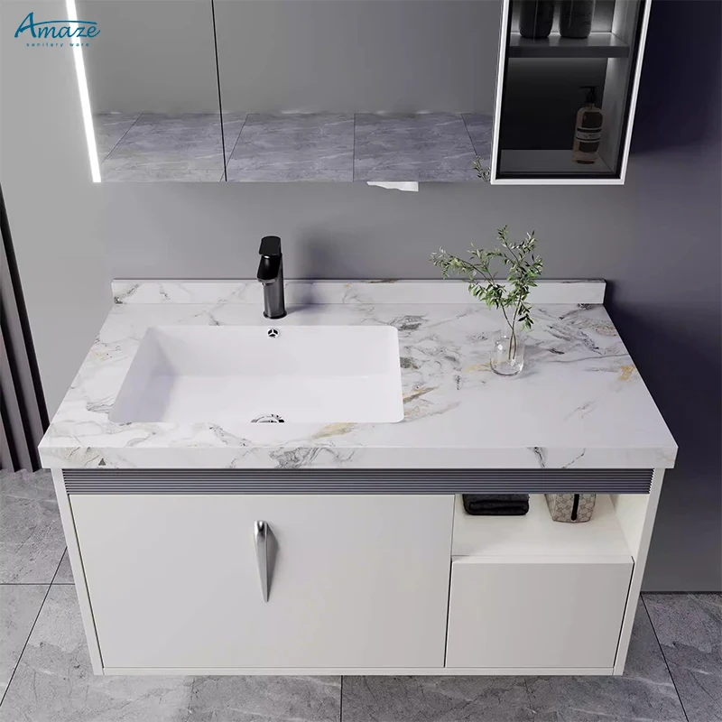 New design wall-mounted hotel bath decoration modern vanity basin bathroom cabinet mirror manufacture