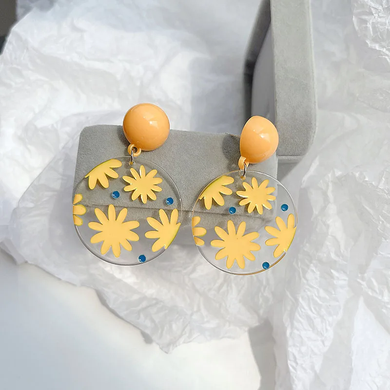 2021 new trendy 925 sterling silver transparent artificial flower acrylic earrings