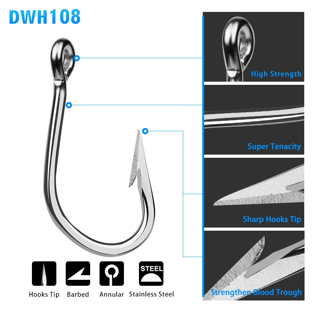 WEIHE 6/0-13/0# 5pcs/bag DWH108 Saltwater Fishing Hook Stainless Steel Hooks