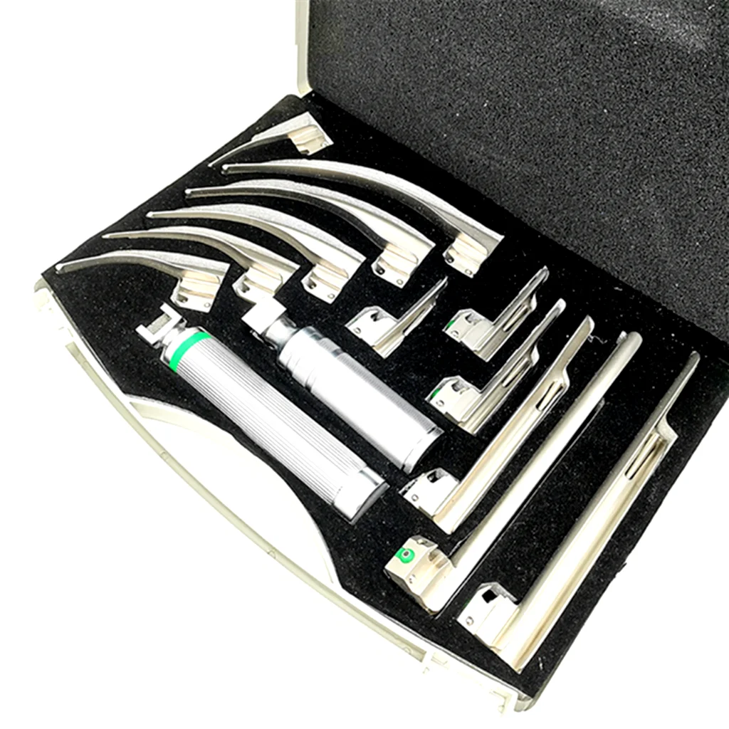 Intubation Fiber Optic Set 12 Blades 2 Battery Handle Anesthesia