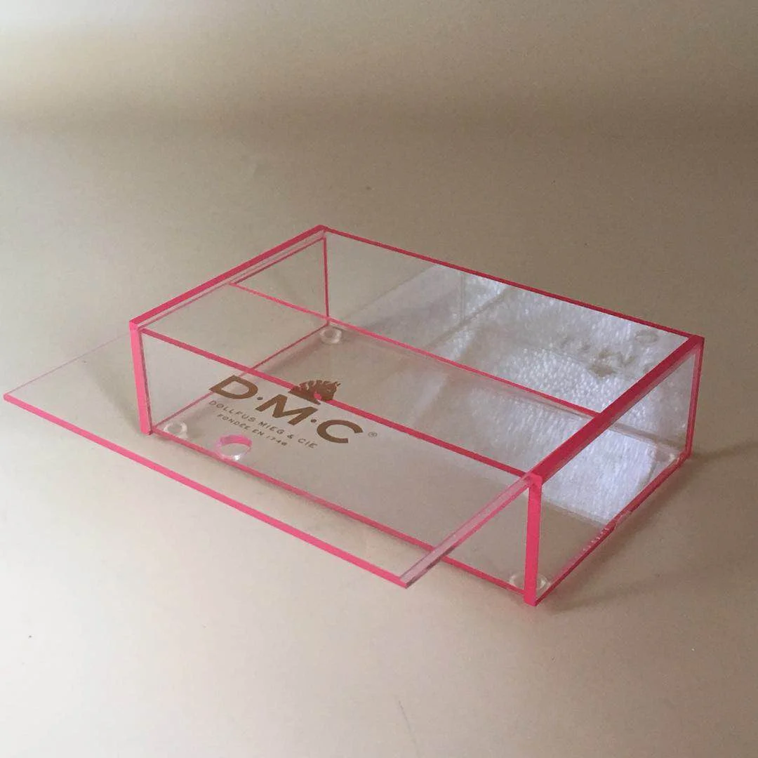 Rectangle Custom Red Edges Box Clear Gift Box Acrylic Storage Box With