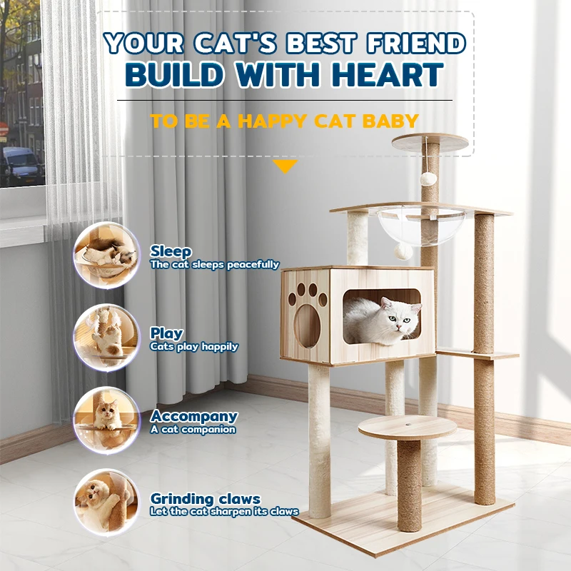 Cat Climbing Frame Tree Real Branch Enclosure Wooden House Cat Tree Cat Tree With Litter Box