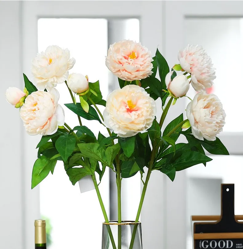 Wholesale High Quality 3 Heads Artificial Silk Peony Flowers For