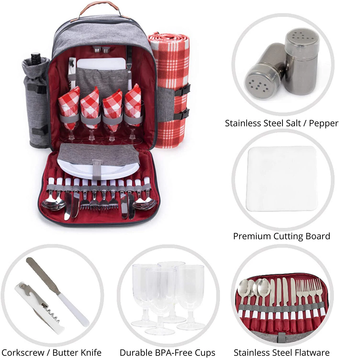 Outdoor Picnic Basket Backpack For 4 Person With Insulated Cooler Pouch